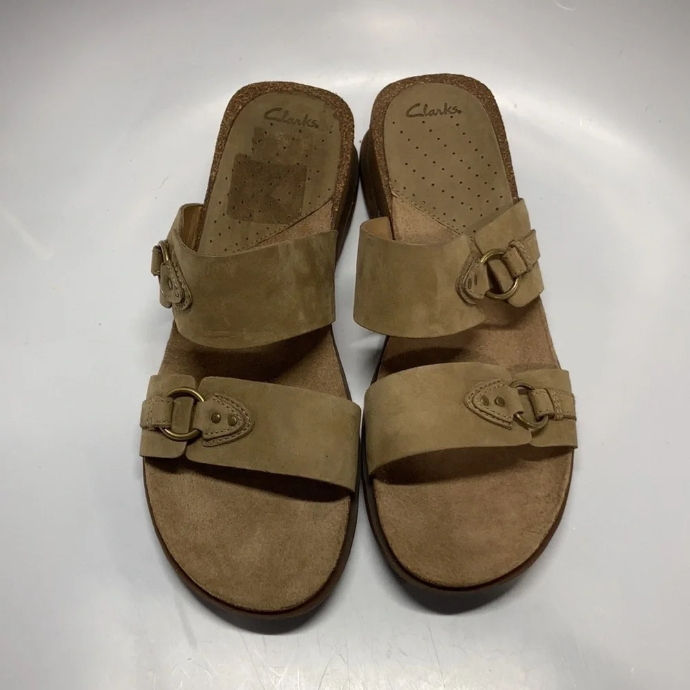 Clarks cork footbed slip‎ on sandals size 10